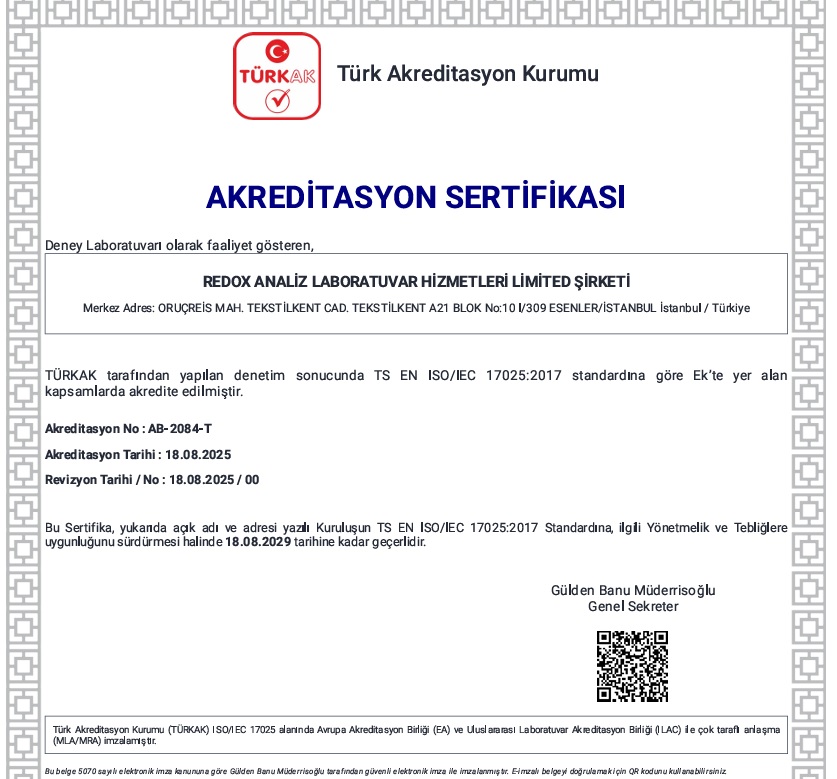 REDOX Türkak Akreditasyon Sertifikası